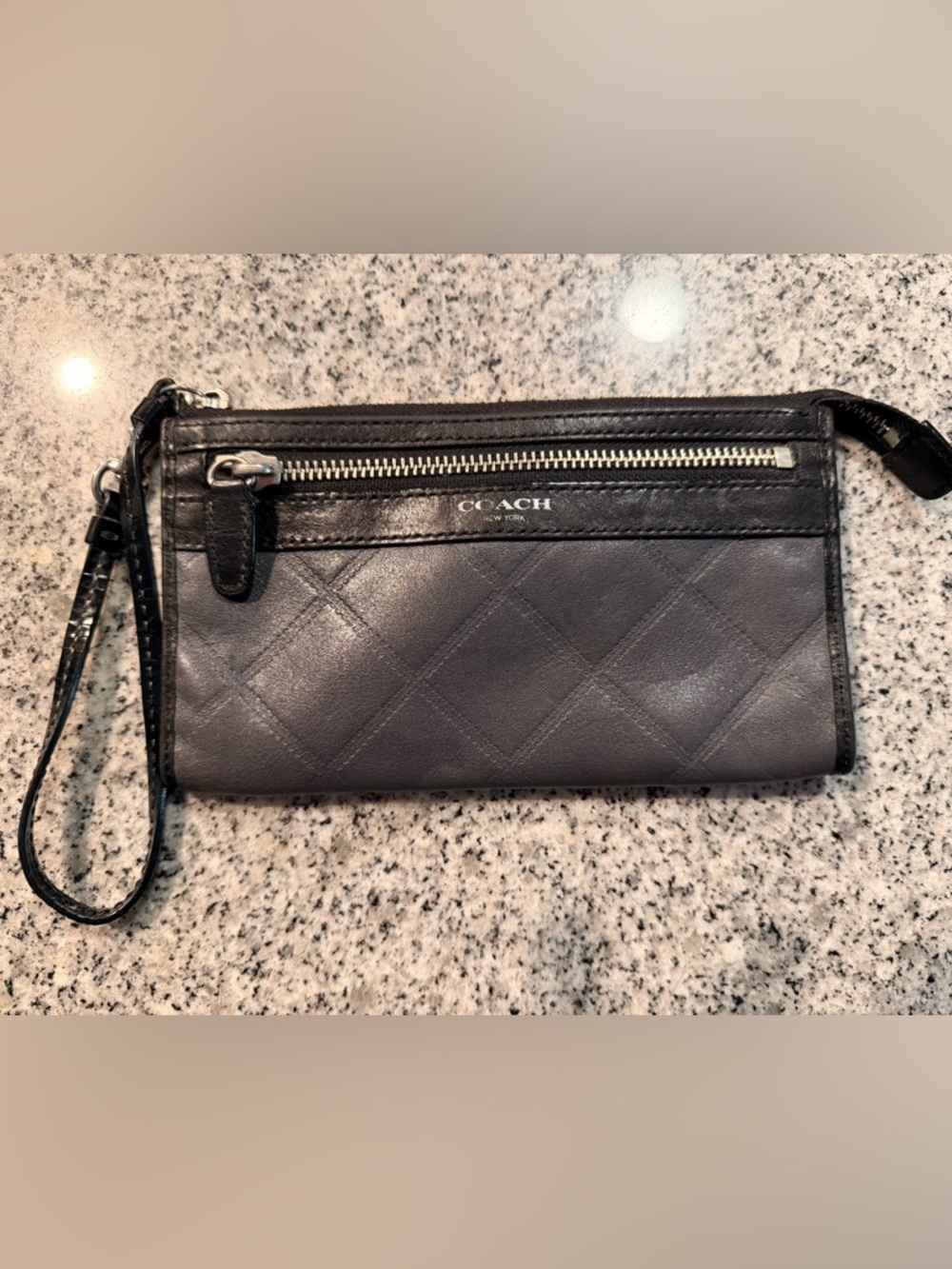 Coach Quilted Leather Zip Clutch in Black